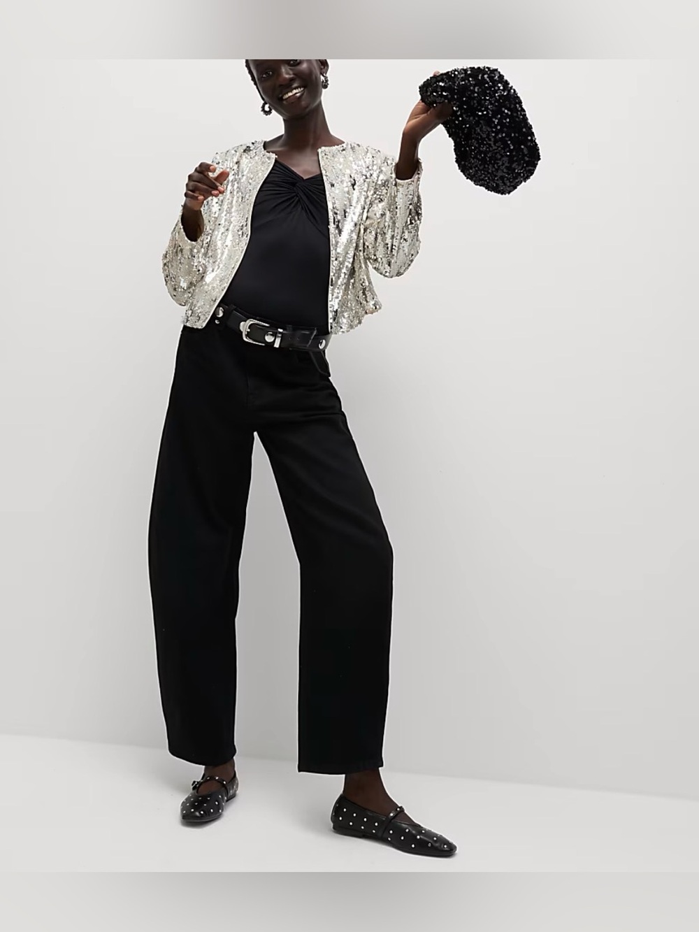 Marks & Spencer Silver Sequin Jacket Crop Holiday Party Clubwear UK8/US4